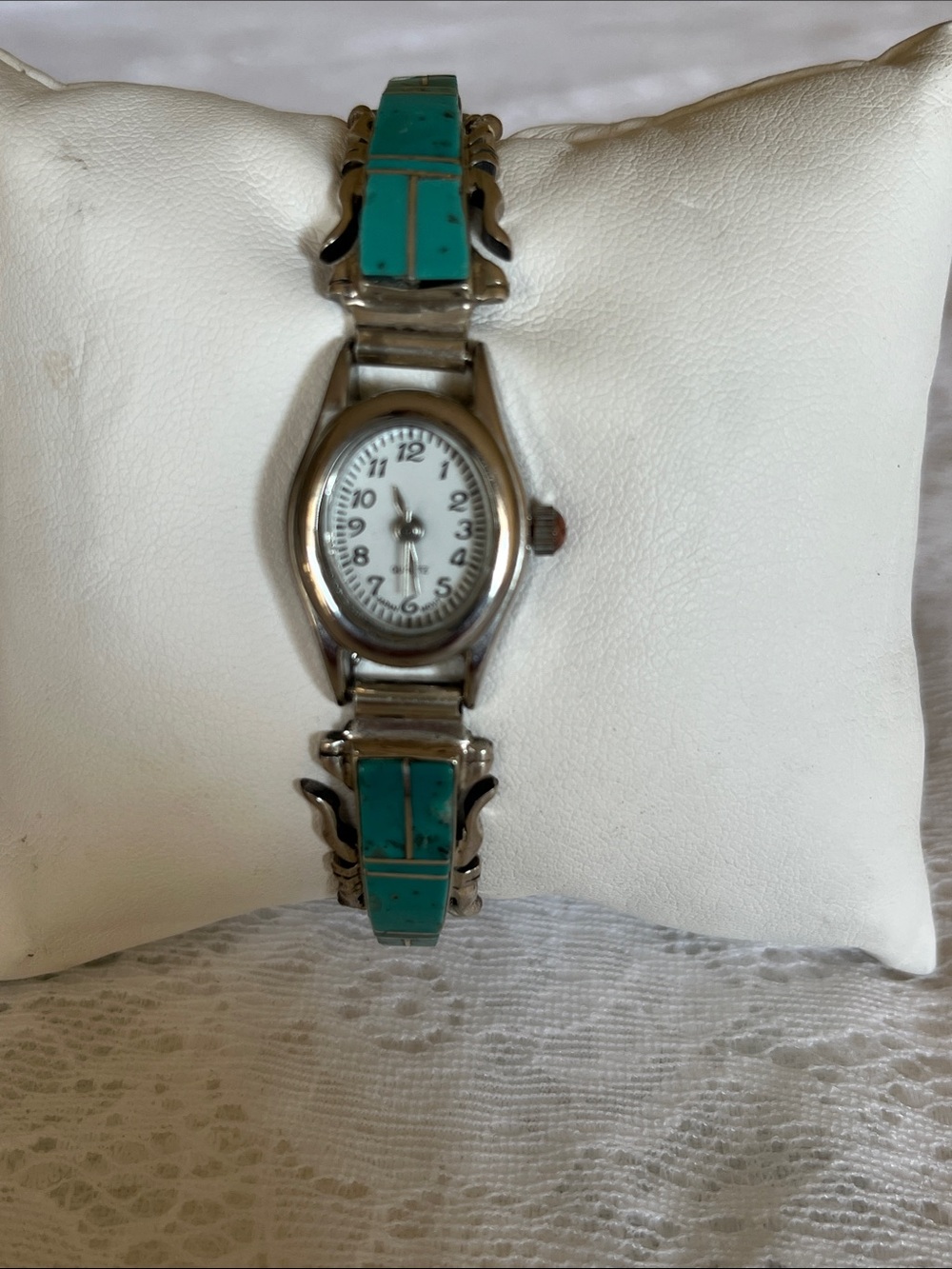 VTG Navajo Charlie Bowie Sterling Silver Turquoise Inlay Watch